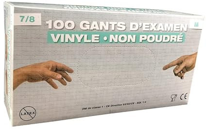 Gants jetables vinyles non poudrés (x100) - Taille : XL - Blanc - XL