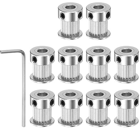 sourcing map 10Stk 2GT Umlenkrolle 20 Zähne 6,35mm Bohrung 16mm Durchmesser Aluminum Zahnriemen mit 2mm Sechskant Schlüssel für 10mm Breite Gürtel 3D Drucker CNC Maschine Zubehör Silberton
