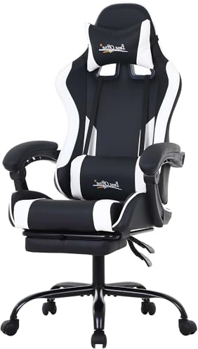 PayLessHere Ergonomic Racing Desk Chair Computer Chair Gaming Chair with Footrest Lumbar Support Headrest Armrest Task Rolling Swivel Ergonomic E-Sports Adjustable PC Gamer Chair, White