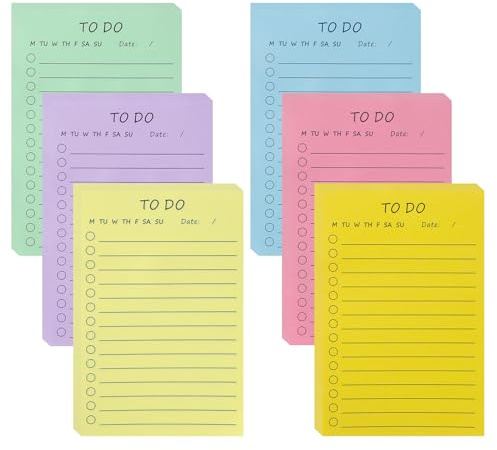 to Do List Pad, 6 Pack Colorful Sticky Notes, 15 x 10cm, Self-Stick Lined Sticky Notes, Shopping List Pad Daily Planner Notepad for Office, School, Home, Plan, Stationery Supplies (300 Sheets)
