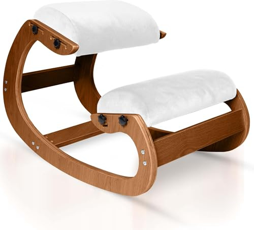Ecordesk Ergonomischer Kniestuhl, verstellbarer Sitz - Bürostuhl für Schreibtisch, Haltungskorrektur, Premium-Komfortkissen, Schaukelkniestuhl aus Holz (Pekannuss)