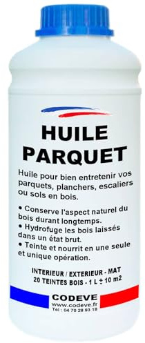 Huile Parquet - Codeve Bois/Noyer - 1L - Intérieur - Pour La Protection D'un Parquet Massif, Plancher, Escalier, Sol En Bois.