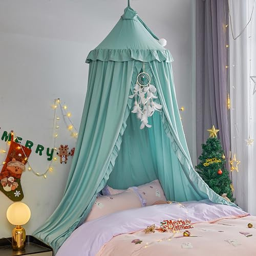 HUOQOU Baldacchino per Letto per Ragazze Principessa Cupola Rotonda Bambini Zanzariera Sognante Biancheria Castello Tenda da Gioco Casa Sospesa Decorazione Angolo Lettura Baldacchini(Verde)