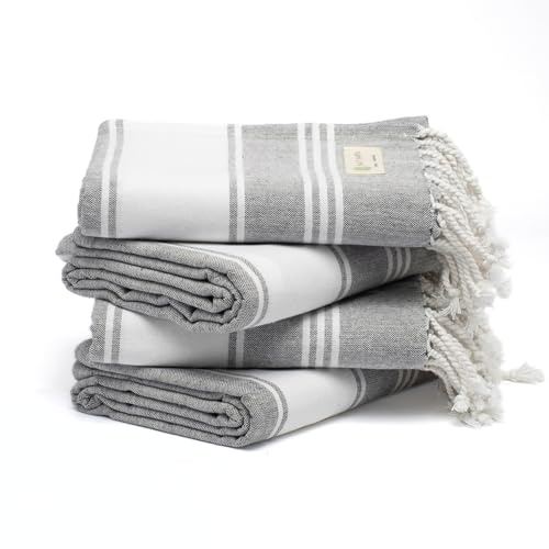36x72 Cotton Turkish Quick Dry Sand Free Beach Towel 4 Pack (Alloy)