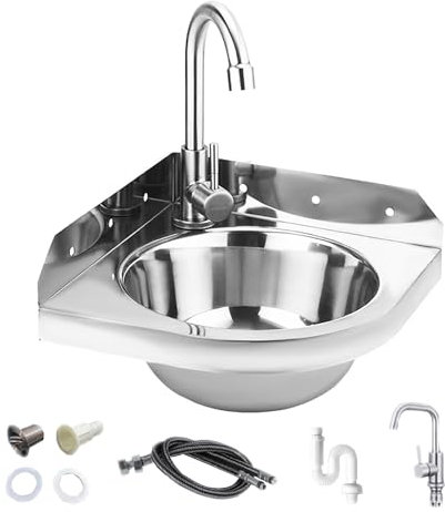 XRRJFYH Eckspüle Spülbecken Klein RV Spüle Spülbecken Edelstahl mit Armatur Set Einbauspüle 1 Becken Campingspüle