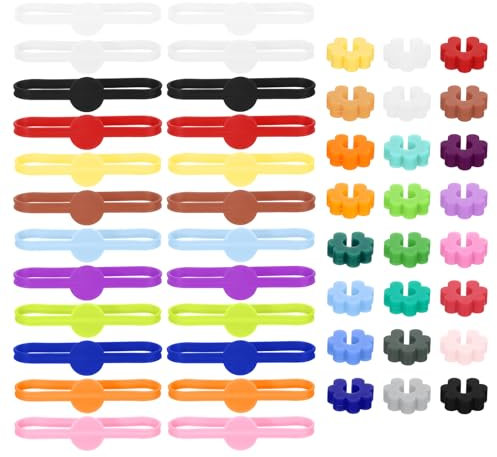 sourcing map 48Pcs Wine Glass Markers, Silicone Drink Marker Wine Glass Charm Markers Tags for Glasses Cup, Beer Bottle, Cocktail Glass, Labels Ring/Buckle