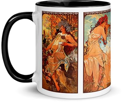 Chatcripant Mug Artistique 325 ml – Tasse Inspirée d’Œuvres Célèbres et de Peintures Classiques – Idée Cadeau Amateur d’Art – Plusieurs Motifs (Mucha - Quatre saisons)
