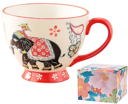 JINTN Large Floral Printed Bone China Footed Mugs - Breakfast, Tea, Coffee, Soup and Cereal Mugs