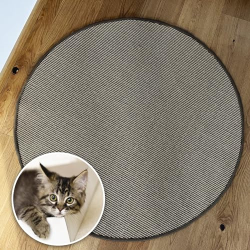 KARAT Katzen Kratzmatte rund 120cm Ø aus Natur Sisal Kratzteppich Kratzmöglichkeiten für Katzen Kratzmöbel für Wand oder Boden - robust & waschbar, grau