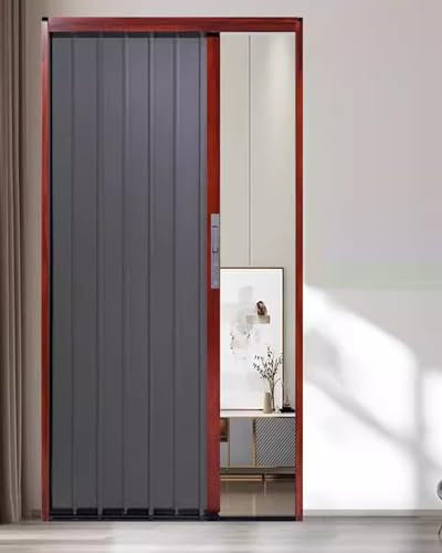 Falttür Falttüren für Den Innenbereich – Rote Schiene, Schiebetür in Sondergröße, Rolltor mit Verriegelung für Badezimmer und Küche(Gray,52x80in(131x203cm))