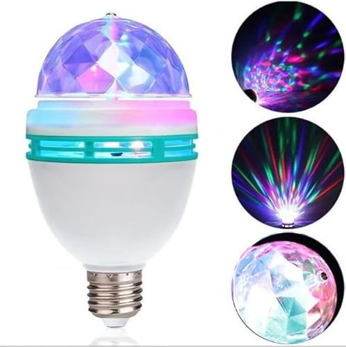 CHBDYOM RGB Strobe Bulb Disco Ball Lights, E26/E27 3W LED Auto Rotating Crystal Ball Bulb, Multi Crystal Change Color Stage Lights for Disco, Home Parties, Birthday Party Club Bar