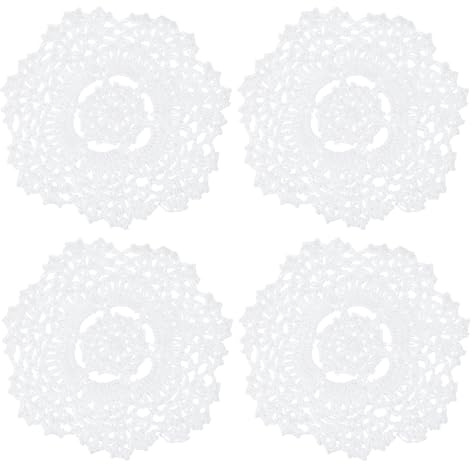 PATIKIL 5,5-Zoll-Häkeldeckchen, 4 Stück runde handgemachte Spitzenhäkelplatzsets Häkeluntersetzer für Tische Zuhause Hochzeit Küche Esszimmer Party Kommoden Dekoration, Weiß