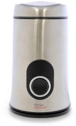A2Z Moulin électrique à épices et café - Fonctionnement à une touche - Moteur silencieux - Lames en acier inoxydable - 50 g - Pour graines, haricots, noix, herbes, poivrons et céréales - Couvercle de