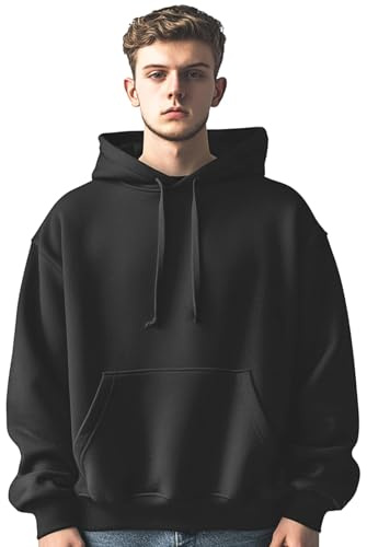 Stars and Stripes Felpa da uomo nera oversize stile baggy Plus-Size caldo pullover con cappuccio con coulisse top con cappuccio, Nero , S