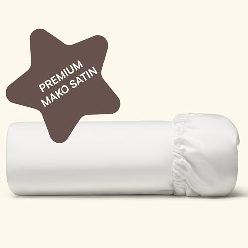 Amqua Spannbettlaken 100x200cm Baumwolle Weiß | Spannbetttuch für hohe Matratze bis 30cm Steghöhe| Premium Baumwollsatin Bettlaken| Spannbettlaken einfarbig | besonders weich| Niva