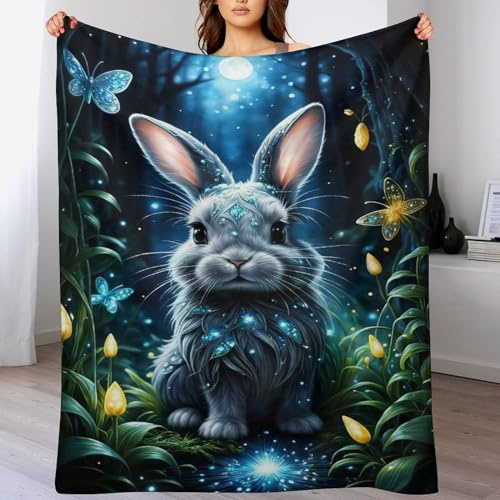 AAPZY Premium Tagesdecke | Bettüberwurf Wohndecke Weiche Flannel süßes Kaninchen Decke Sofadecke Mit 3D Muster Vier Jahreszeiten Wohndecke Für Bett/Couch （130×150cm）