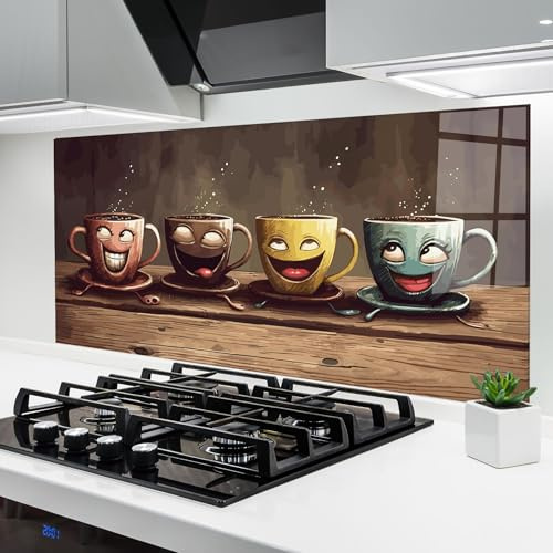 ARTHUB® Küchenrückwand aus Glas 60x150 cm, 4mm ESG | Spritzschutz, Glasplatte, Herdspritzschutz, Wandschutz für Herd, Hartglas, Lebensmittel, Kaffee, Coffee Faces