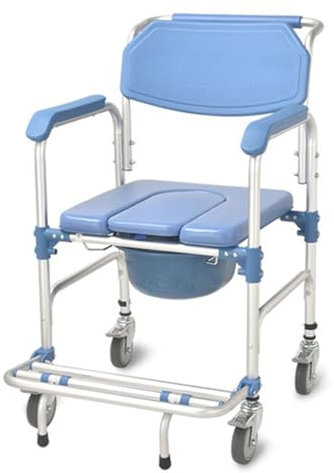 Shower Commode Chair with Wheels Multi-Functional Rolling Shower Wheelchair with Soft Padded Mobile Over Toilet Chair with 150kg Weight Capacity for Disable Injure