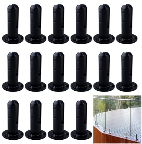 Lot de 16 Pinces à Verre Rondes en Acier Inoxydable 304 Noires pour Maison, Jardin, Escalier, Garde-Corps, Pince à Verre pour éPaisseur De Verre De 8 à 13 Mm,Stair Type,200mm