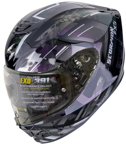 Scorpion Exo-391 Clutter Morado | Casco de Moto Integral Unisex Hombre y Mujer Homologado ECE 22.06 (L)