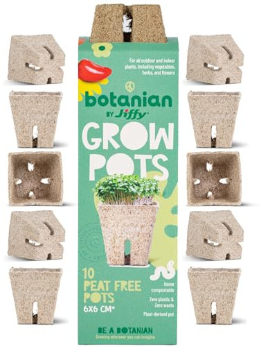 Jiffy Botanian Peat-Free Fibre Growing Pots 10 Pack – Premium Sphagnum Moss Seedling Pots – Biodegradable, Home Compostable Root Trainers for Indoor & Outdoor Plants – Easy Transplant Solution