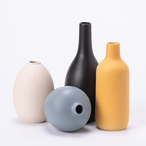 Keramik Vasen 4er-Set,Moderne Vase,Keramikvasen für die Inneneinrichtung,dekorative Vase für Pampasgras und Trockenblumen,Tisch,Bücherregal,Kaminsims und Eingangsbereich (Beige,blau,orange,schwarz)