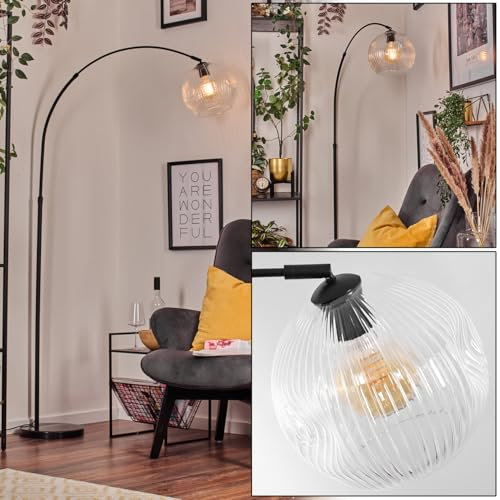HOFSTEIN Stehleuchte Ripoll, Stehlampe aus Metall/Riffelglas in Schwarz/Klar mit Marmorfuß, verstellbare Leuchte im Retro-Design (Schirm Ø 25 cm), Fußschalter, E27, Wohnzimmer, Schlafzimmer, Büro