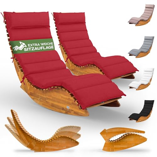 Casaria® 2X Sonnenliege inkl. Auflage 2 Personen Dunkelrot Klappbar Wetterfest Holz Garten Liege Ergonomisch 160kg Belastbarkeit FSC®-Zertifiziert Schwungliege Set Balkon 154x60cm