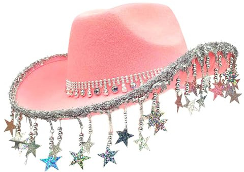 Cowboyhüte für Party, Cowboyhüte für westliche Frauen – glitzernder Cowboy-Hut, glitzernder Helm mit Quasten und Sternen mit fünf Spitzen, für Frauen