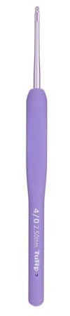 Tulip Etimo Murasaki Häkelnadel - Ergonomische Häkelnadel aus Aluminium mit Soft-Griff, Leicht und Mit Glatter Spitze für Alle Garnarten, Violetter Griff, 2.50mm - 1 Stück