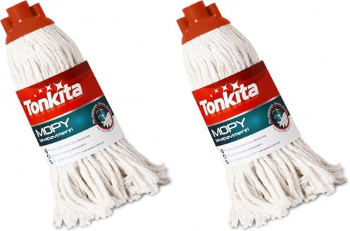 TONKITA | Mopy Mop Ricambio, Mop Lavapavimenti NO Manico, Mocio per Pavimenti con Fettucce In Cotone, Ricambio Per Mocio, Rapida Assorbenza (Confezione da 2)