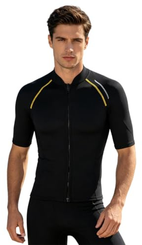 Freebily 1,5 mm Neopren Våtdräkt Topp med Dragkedja Herr Skyddsväst Rash Guard Snorkling Simning Neopren Dykning Undervatten T-Shirt Svart L