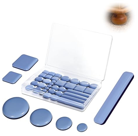 Scivoli per Mobili, 39 Pezzi Blu Feltrini in Teflon Set con Scatola, Autoadesivi Cursori di Mobili Rotondi Diametro 13mm,22mm,25mm,30mm, Rettangolo Cursori 20x20mm,30x30mm,16x75mm, per Sedie, Tavoli