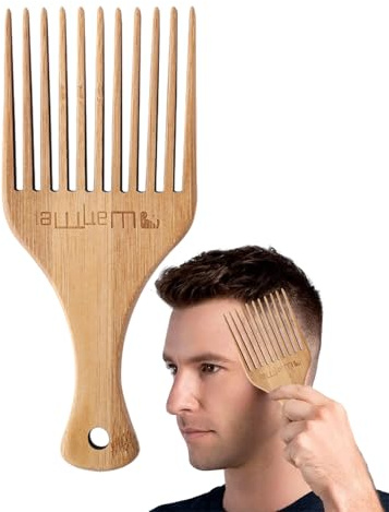 Pelo de madera - Peine ancho dentado, cepillo antiestático | Herramienta | para el estilo de madera natural Acabado suave para textura voluminosa, cuidado de salón en casa, experiencia de relajación