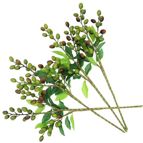 4 steli di bacche di ulivo artificiali, rami di ulivo artificiali, rami di ulivo verdi, steli di bacche finte, decorazioni per vasi di Natale, decorazione per casa, giardino, ghirlande, (verde)