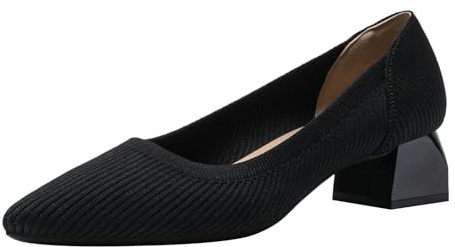 SWDZM Damskor, eleganta med klack, stickade pumps, spets, elegant blockklack, bekväma, Zw svart, 37 EU