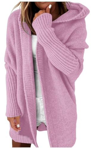 Cardigan da donna a maglia grossa con cappuccio autunno inverno maglione giacca sciolto maglione lavorato a maglia con apertura sul davanti cappuccio maglione a manica lunga tinta unita cardigan