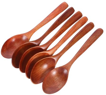 Alipis 6 pièces Set de Cuillères Naturel Japonaises à Long Manche pour Miel Café Dessert Ustensiles de Cuisine Ergonomiques pour Remuer Boissons Chaudes et Plats Non Adhérents Teck