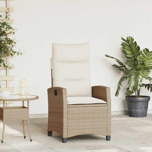 Mimdixy Poltrona relax per esterni, sedia da giardino, con tavolino regolabile, beige, in rattan sintetico, per giardino e balcone, confezione compatta e facile da montare