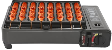 8 Würstchen Gasgrill Camping Butan Tischgrill Balkon-Grill Campingkocher Tragbarer Koffer Gas Grill BBQ Klein für Balkon & Camping 2200W