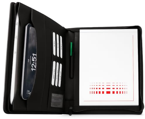 Carpeta A4 de piel auténtica de vacuno, carpeta de negocios y conferencias con cremallera, bloc de notas, ranuras para tarjetas y compartimentos para documentos, carpeta de documentos de piel para