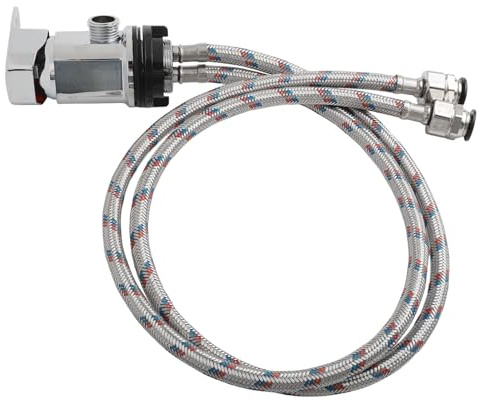Emiif Duscharmatur für Wohnmobile mit 800 mm Edelstahl-Endstücken, Chrom-Effekt, Messingarmatur für Wohnmobil und Wohnmobil, 12 mm Steckverbindung, 115 mm Höhe