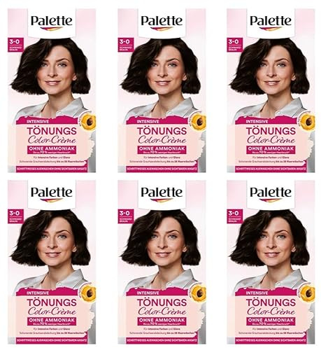 6x Palette Tönungscreme 3-0 Schwarzbraun temporäre Coloration ohne Ammoniak für eine schonende Grauhaarabdeckung,Haarfarbe für schrittweises Auswaschen,hält bis zu 28 Haarwäschen 115ml (6er Pack)