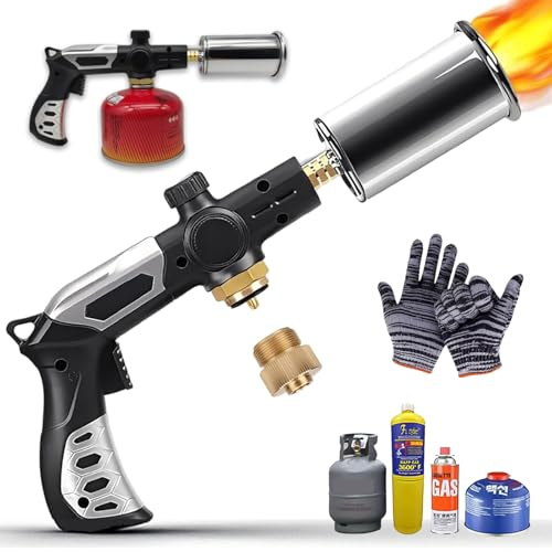 Propane Torch Gun, Powerful Flame Thrower Gun, High Heat Blow Torch with Adjustable Flame & Safety Lock, for BBQ Grilling, Charcoal Igniting, Cooking, Propane Tank Not Included (1 PC(One Adapter))
