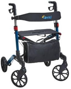 HMC Four-Wheel Aluminium Dual-Folding Rollator with Seat, Adjustable Backrest & Storage Bag – Lightweight Mobility Walker for Indoor & Outdoor Use