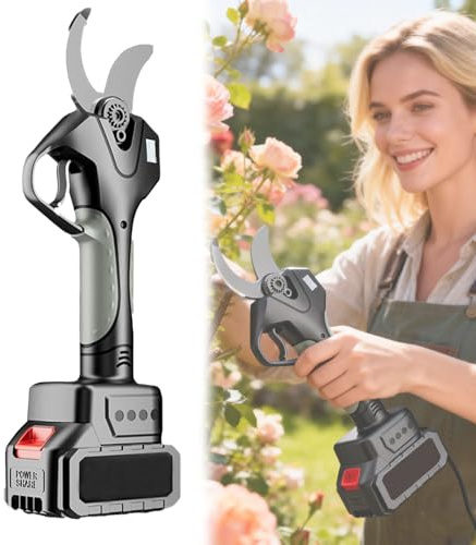 SEDAMORALLY Tijeras de Podar Eléctricas a Batería,Tijera podar inalámbricas portátiles Podadora Eléctrico de Ramas con Pértiga de extensión de Altura,Pantalla LCD(2 Battery),Ligera y Mano Única