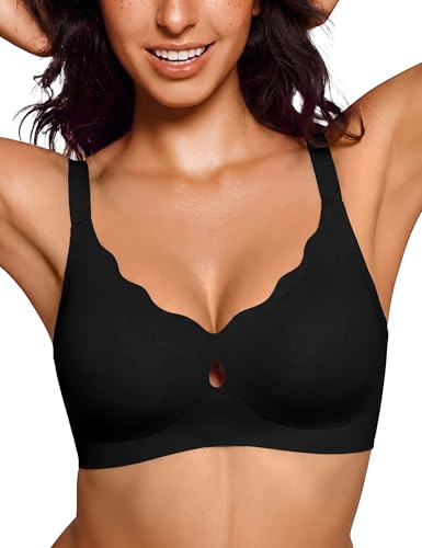 Bresdk Seamless Wireless Bra for Women Full Coverage Non Wired Comfort Invisible Everyday Jelly Bra Black XXL