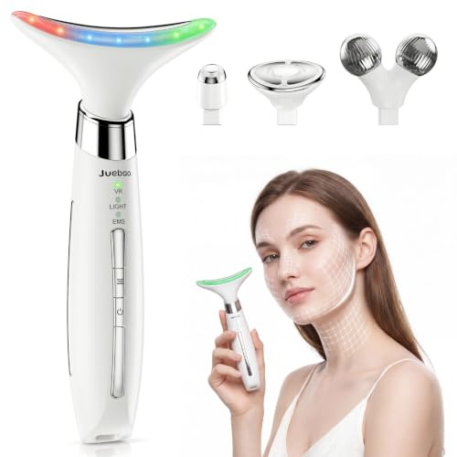Face Massager Facial Lifting Device:4-in-1 Facial Massager with 4 Interchangeable Heads - 3 LED Light Modes - 45°C Heat Function - Vibrating Massage for Face and Neck - Gift for Men and Women Skincare