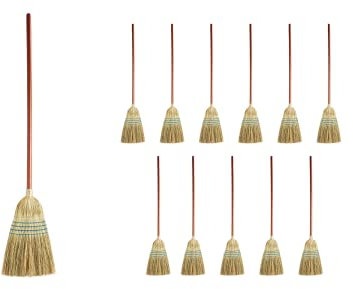 Rubbermaid Commercial Products Heavy-Duty Corn Broom, 1 1/8-Inch Wood Handle, Blue, Indoor/Outdoor Broom for Courtyard/Garage/Lobby/Mall/Office, Pack of 12