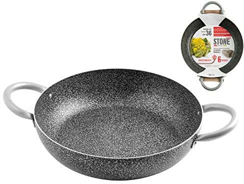 HOME Family Stone Sauteuse Antiadhérente avec 2 poignées, Pierre, Noir/Gris, 36 cm